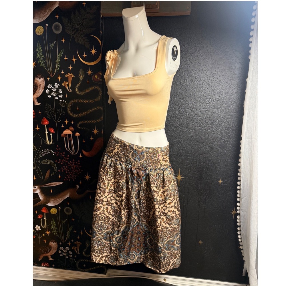 Banana Republic Silk Paisley Floral Skirt Brown Blue Size 12 Knee Length Skirt